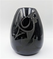Black Ceramic Vase - Sgraffito to Navajo Pottery