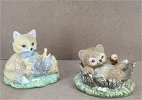 Homco Porcelain Bear Cub & Fox Figurines