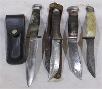 (4) Vintage sheath knives including an empty Buck