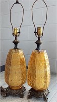 Gold glass 1960’s lamp bases, 28 in ht, mounted