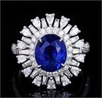 4.2ct Royal Blue Sapphire Ring 18K Gold