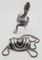(KC) Silvertone Snake Necklace (22" long) and