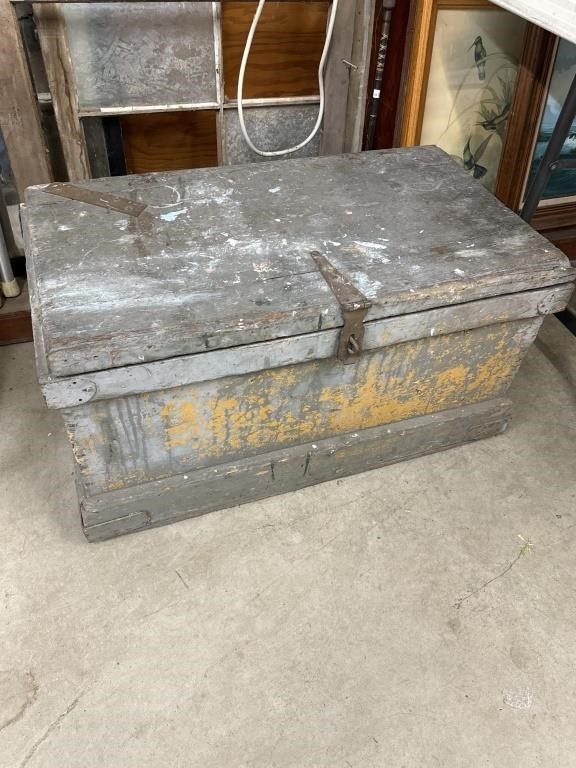 Antique carpenters trunk with till