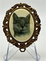 Vintage Victorian Style Kitty Cat Cameo Brooch