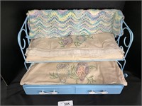 Nice Trundle Like Doll Bed, Embroidered Linens.