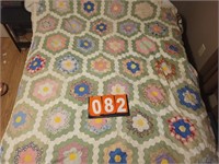 antique quilt coverlet mosaic some wear