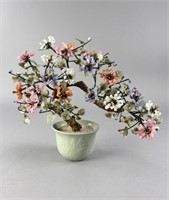 Chinese Jade & Glass Bonsai Flower Tree