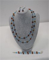 Colorful Beaded Necklace, Bracelet & Earrings