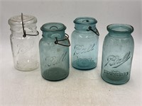 -4 vintage quart size ball canning jars one ball