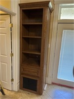 Pair Tall Narrow Wooden Bookshelf Cabinets