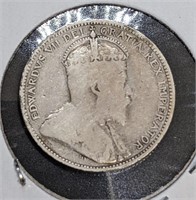 1910 Canadian Sterling Silver 25-Cent Quarter Coin