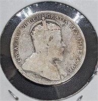 1909 Canadian Sterling Silver 25-Cent Quarter Coin