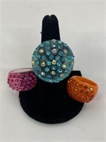 (3) Acrylic Costume Jewelry rings