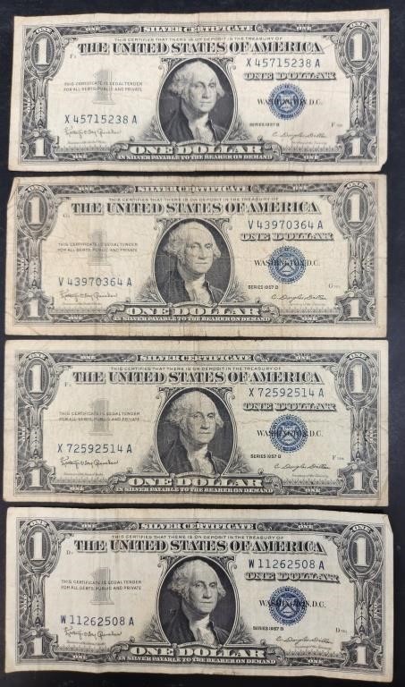 (4) 1957 B Series Silver Certificate $1 Bills