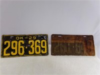 (2) 1929 Oklahoma License Plates (1) Repainted