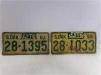 (2) Green & White South Dakota License Plates