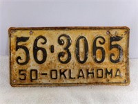 1950 Black on White Oklahoma License Plate