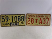 (2) South Dakota License Plates - 1963 Red & White