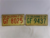 1969 & 1972 Oklahoma License Plates Red & White