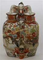 ANTIQUE DOUBLE CHINESE VASES WITH CLIMBING MAN