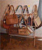 DRY RACK WITH 10 NEW LADIES PURSES INCLUDES
