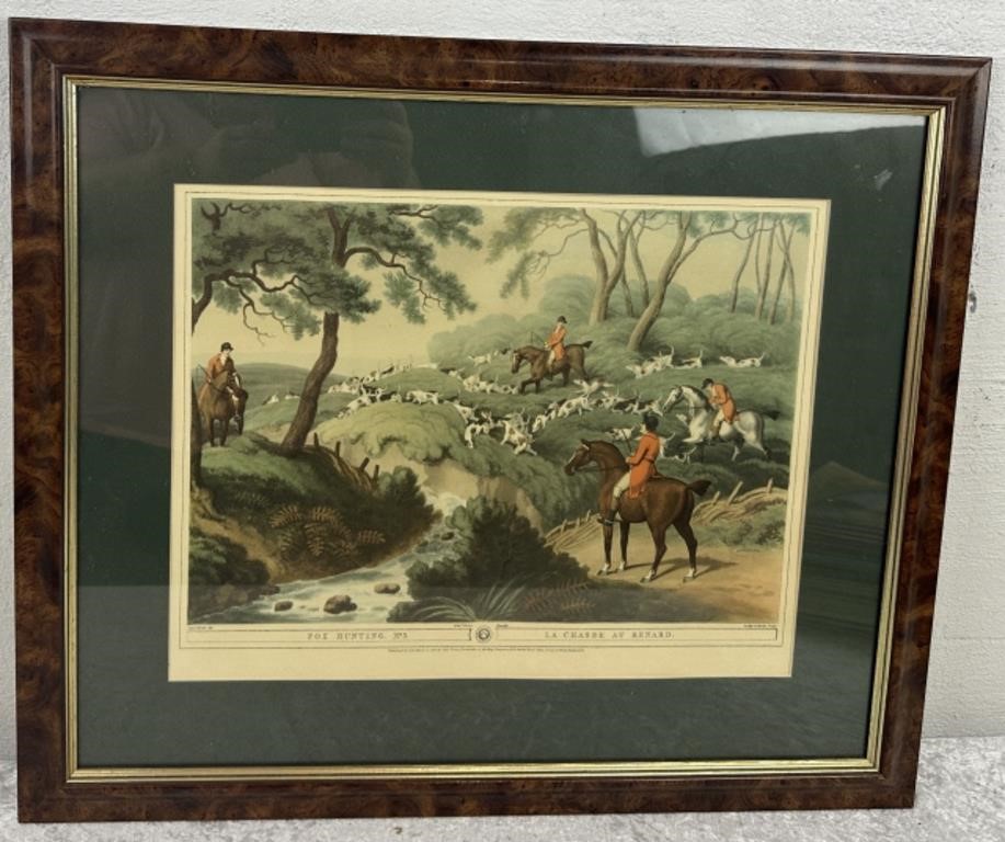 Framed Vintage Fox Hunting Lithograph