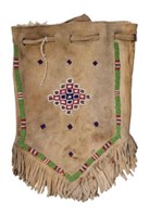 NATIVE AMERICAN APACHE BEADED LEATHER TOBACCO BAG