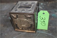 VINTAGE CHILDS BLOCK METAL COIN BANK