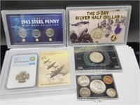 FIVE U.S. COIN SETS INCLUDING SOME SILVER