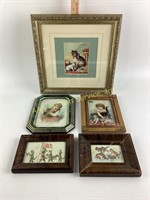 (5) Victorian trade cards kittens, cats framed