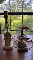 2 granite base lamps, brass, gold angel