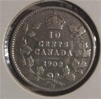 1902H Canada Sterling 10 Cents VG10 King Edward