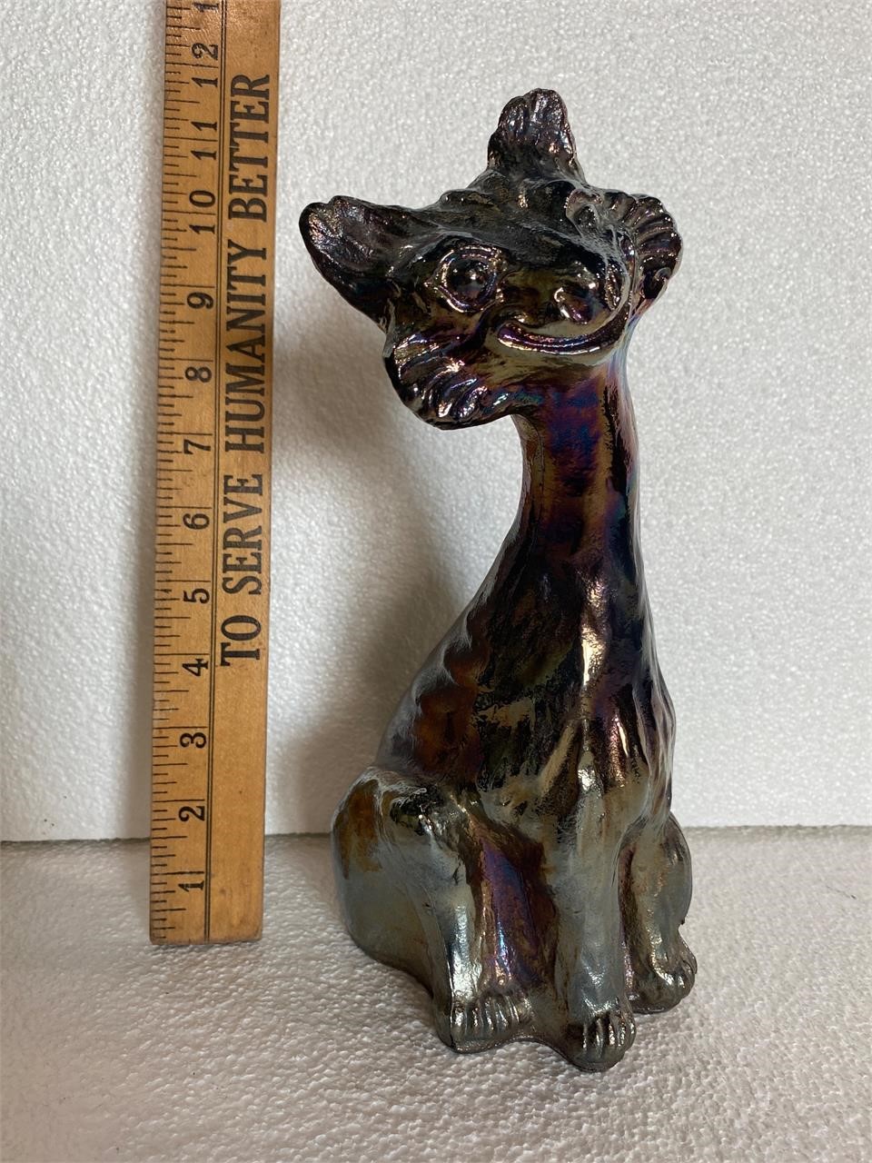 Fenton Iridescent Amethyst Carnival Glass Cat