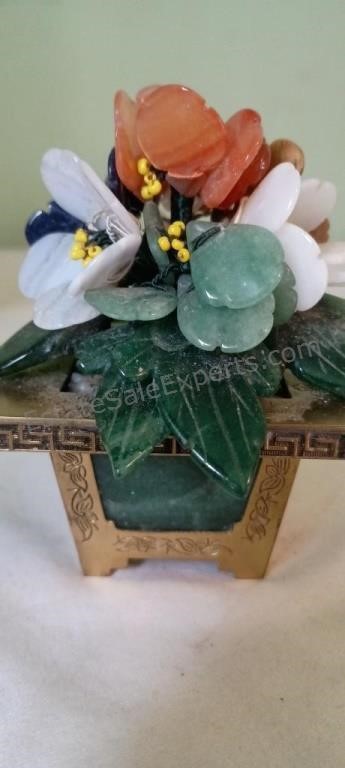 Asian Inspired Carved Hard Stone Flower Pot