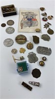 Nice collection of pins, RR pinback, tokens, IOOF
