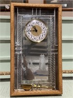 LEADED GLASS LIGHTHOUSE CLOCK, 24" X 13 1/2"