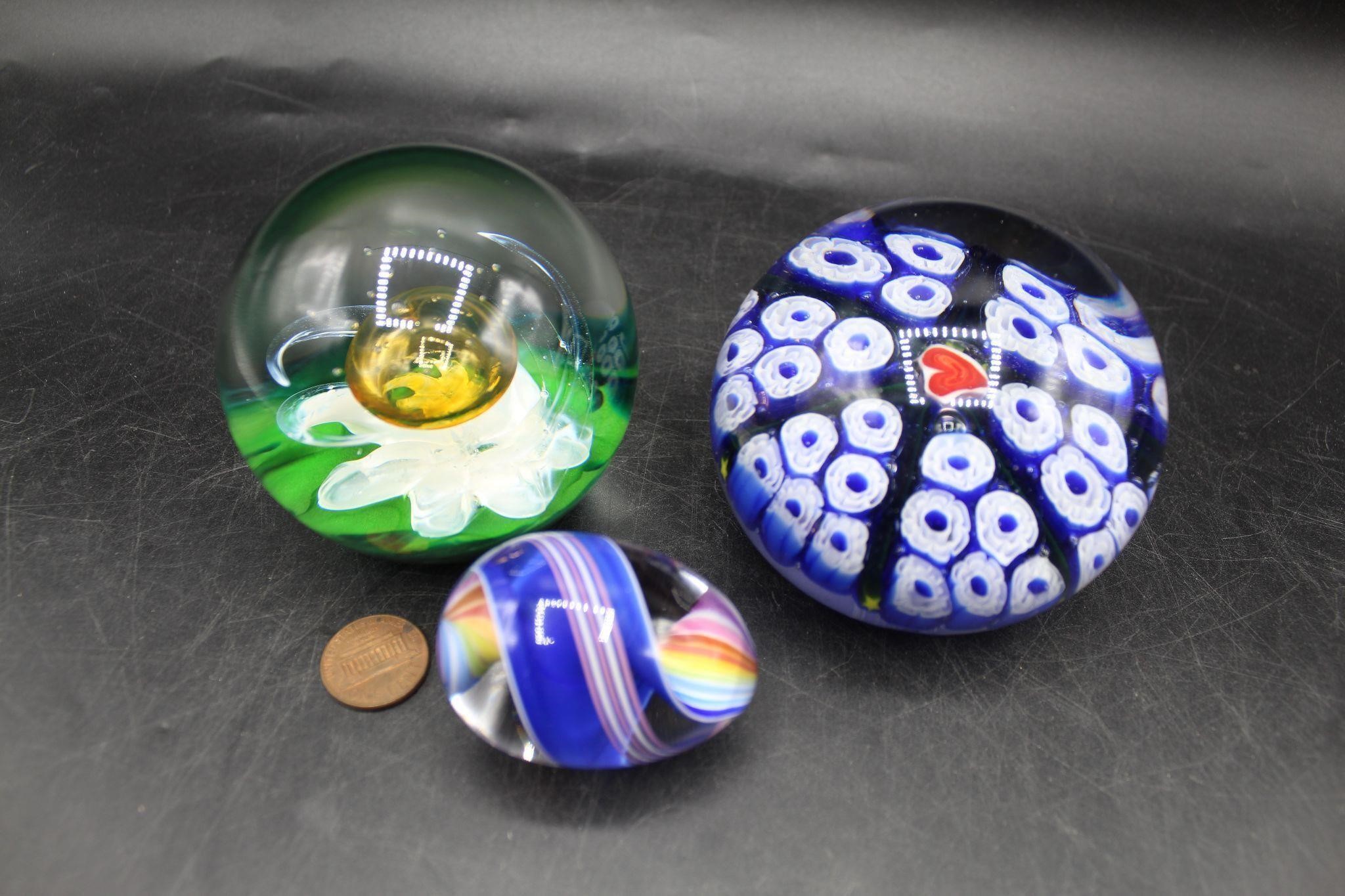 Trio Blown Art Glass Paperweights - Selkirk Glass+
