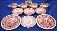 11pc Red and White China