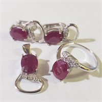 $560 Silver Rhodium Plated Ruby(16ct) Set
