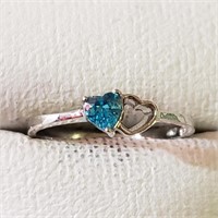 Silver Rhodium Plated Blue Topaz Ring