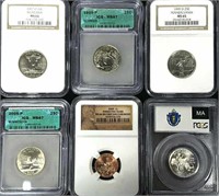 (5) Graded Quarters & (1) Graded Penny in Cases