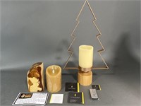 Two Electric Candles, Pine Tree Holder & Box