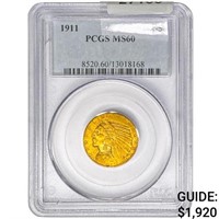 1911 $5 Gold Half Eagle PCGS MS60