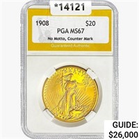 1908 $20 Gold Double Eagle PGA MS67 Counter Mark