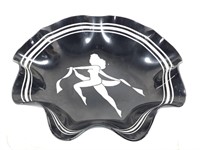 Clear Ruffled Edge Bowl w Black Paint, Nude