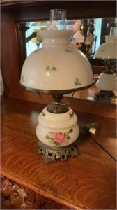 Vintage Milk Glass Lamp with Floral Design