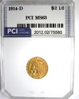 1914-D Gold $2.50 MS63 LISTS $2150