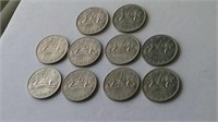 10 Canada One Dollar Coins Various Years