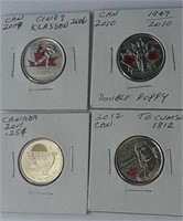 Canada Coloured 25 Cent Coins 2009,10,11 & 2012