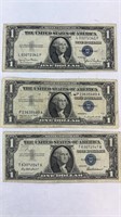 (3) ONE DOLLAR BLUE SEAL SILVER CERTIFICATES